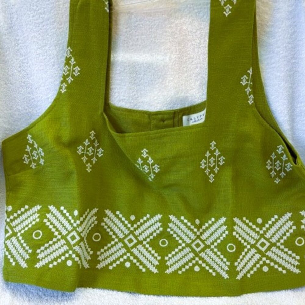 Calypso St Barth green embroidered crop top NWOT Size L